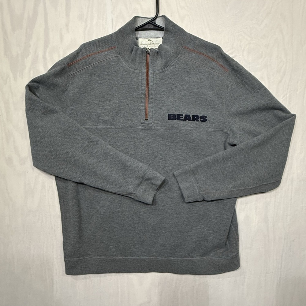 Chicago Bears Gray TOMMY BAHAMA Quarter Zip Reversible Embroidered Football XL